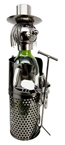 Ebros Gift Ebros Gift Solo Guitarist Singer Performer Hand Made Metal Wine Bottle Holder Caddy Decor Figurine 13.75"H