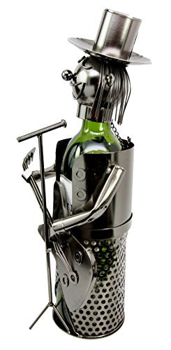 Ebros Gift Ebros Gift Solo Guitarist Singer Performer Hand Made Metal Wine Bottle Holder Caddy Decor Figurine 13.75"H