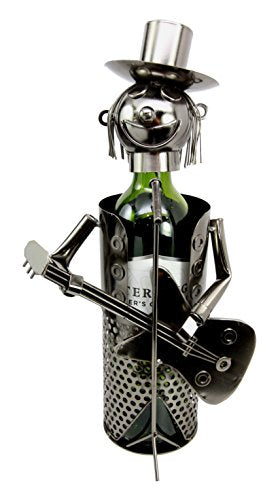 ebros gift Ebros Gift Solo Guitarist Singer Performer Hand Made Metal Wine Bottle Holder Caddy Decor Figurine 13.75"H