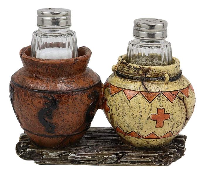 Ebros Gift Ebros Gift Southwestern Native American Indian Hopi Kokopelli God And Turquoise Feathers Canister Jars Glass Salt And Pepper Shakers Holder Figurine Set 6.25" Wide Decorative Home And Kitchen Accent