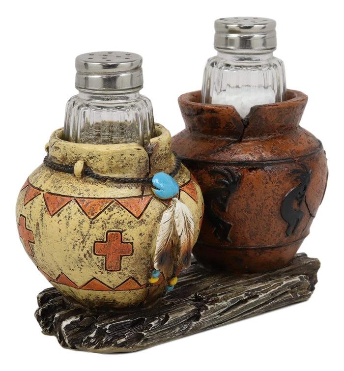 Ebros Gift Ebros Gift Southwestern Native American Indian Hopi Kokopelli God And Turquoise Feathers Canister Jars Glass Salt And Pepper Shakers Holder Figurine Set 6.25" Wide Decorative Home And Kitchen Accent