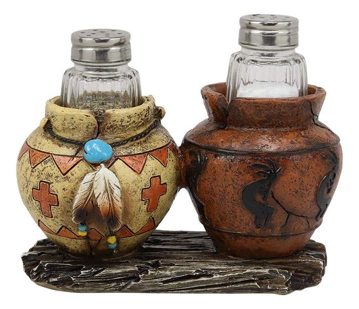 ebros gift Ebros Gift Southwestern Native American Indian Hopi Kokopelli God and Turquoise Feathers Canister Jars Glass Salt and Pepper Shakers Holder Figurine Set 6.25" Wide Decorative Home and Kitchen Accent