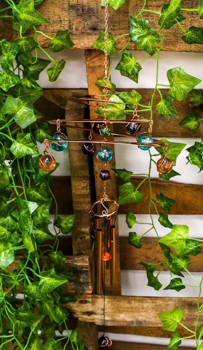 Ebros Gift Ebros Gift Spiral Galaxy Copper Metal Wind Chime With Colorful Marbles Resonant Outdoor Patio Garden Decor Accessory
