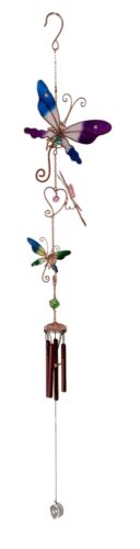 Ebros Gift Ebros Gift Stained Glass Colorful Three Butterflies Copper Metal Wind Chime 28"Long Resonant Outdoor Patio Garden Decor Accessory