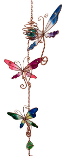 Ebros Gift Ebros Gift Stained Glass Colorful Three Butterflies Copper Metal Wind Chime 28"Long Resonant Outdoor Patio Garden Decor Accessory