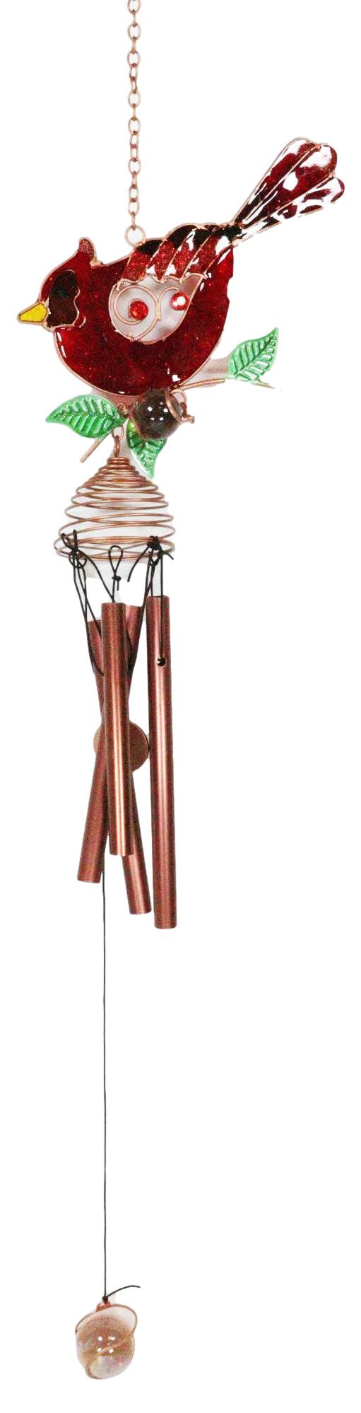Ebros Gift Ebros Gift Stained Glass Red Cardinal Bird Copper Metal Wind Chime 24.25"Long Resonant Outdoor Patio Garden Decor Accessory