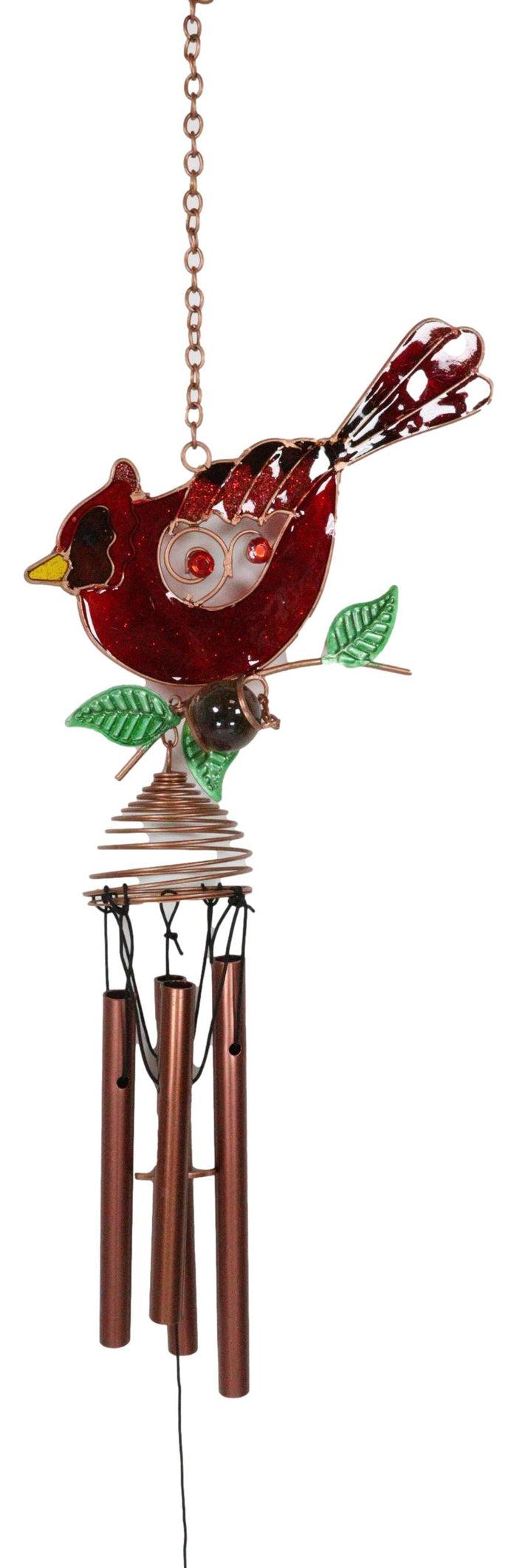 Ebros Gift Ebros Gift Stained Glass Red Cardinal Bird Copper Metal Wind Chime 24.25"Long Resonant Outdoor Patio Garden Decor Accessory