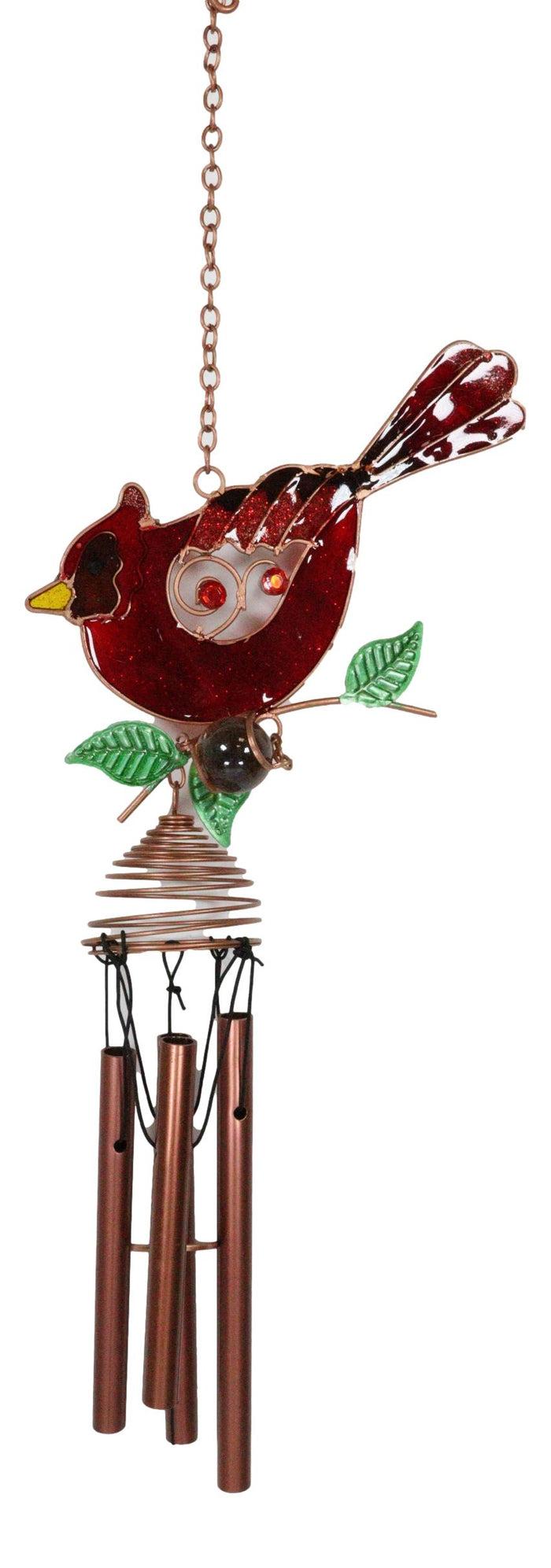 Ebros Gift Ebros Gift Stained Glass Red Cardinal Bird Copper Metal Wind Chime 24.25"Long Resonant Outdoor Patio Garden Decor Accessory