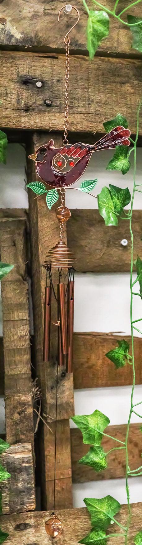 ebros gift Ebros Gift Stained Glass Red Cardinal Bird Copper Metal Wind Chime 24.25"Long Resonant Outdoor Patio Garden Decor Accessory