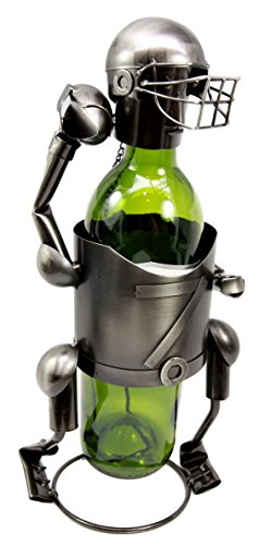 Ebros Gift Ebros Gift Star Quarterback Football Player Hand Made Metal Wine Bottle Holder Caddy Decor Figurine 13"H