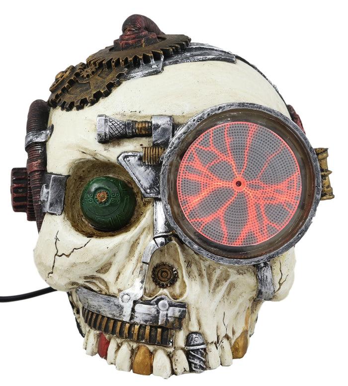 ebros gift Ebros Gift Steampunk Detective Skull with Electric Plasma Core Reactor Laser Static Storm Eye Skeleton Gearwork Cranium Decorative Accent Night Party Lamp Figurine 7" Long Halloween Home Decor Statue