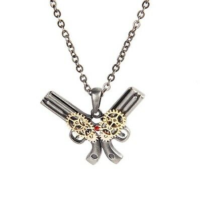 Ebros Gift Ebros Gift Steampunk Dual Pistol Necklace Pendant Pewter Alloy
