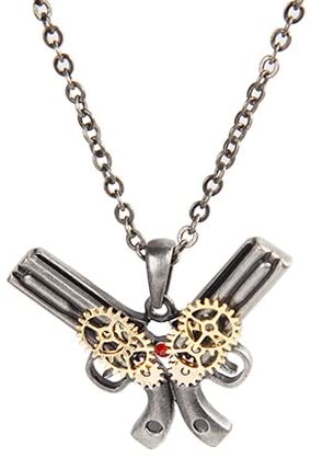 ebros gift Ebros Gift Steampunk Dual Pistol Necklace Pendant Pewter Alloy
