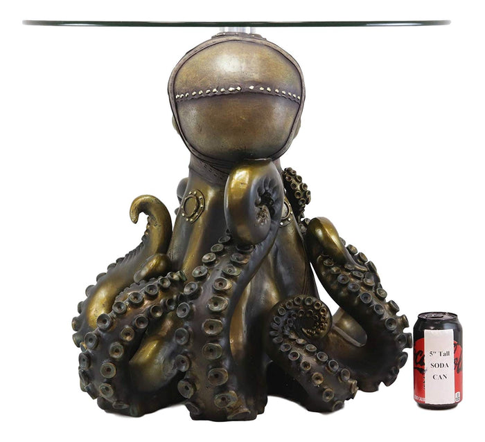Ebros Gift Ebros Gift Steampunk Octopus Navy Military Marauder Round Side Coffee Table With Glass Top Science Fiction Sci Fi Furniture Collectible Steampunks Fantasy Kraken Monster Statue