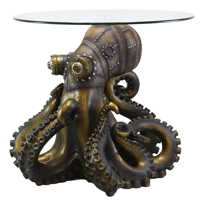 Ebros Gift Ebros Gift Steampunk Octopus Navy Military Marauder Round Side Coffee Table With Glass Top Science Fiction Sci Fi Furniture Collectible Steampunks Fantasy Kraken Monster Statue