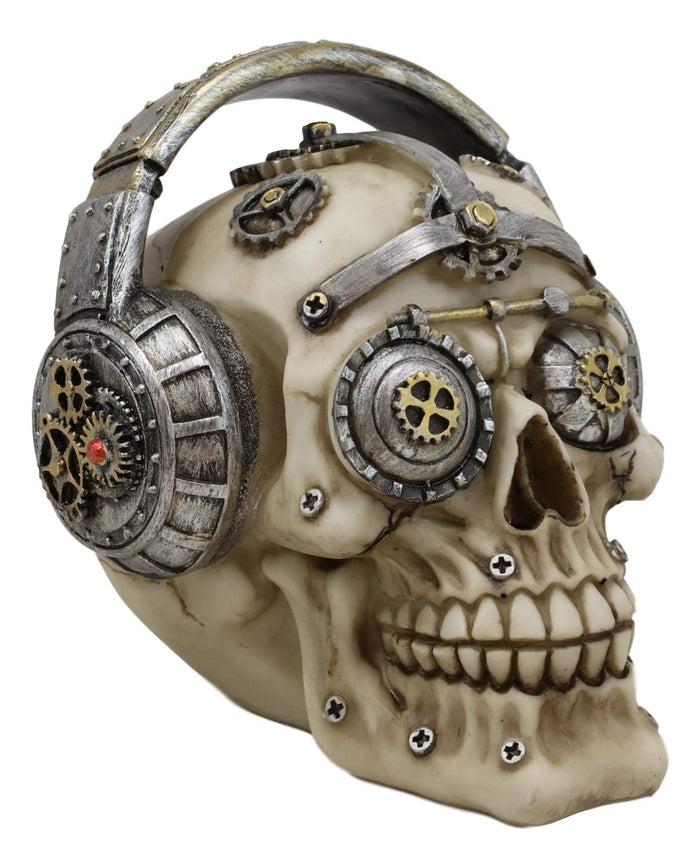 ebros gift Ebros Gift Steampunk Punk Robot R&B Funk Music Fanatic with Headphone Gearwork Beats Cans Set Skull Decorative Figurine 6" Long Victorian Sci Fi Skulls Skeletons Ossuary Macabre Decor