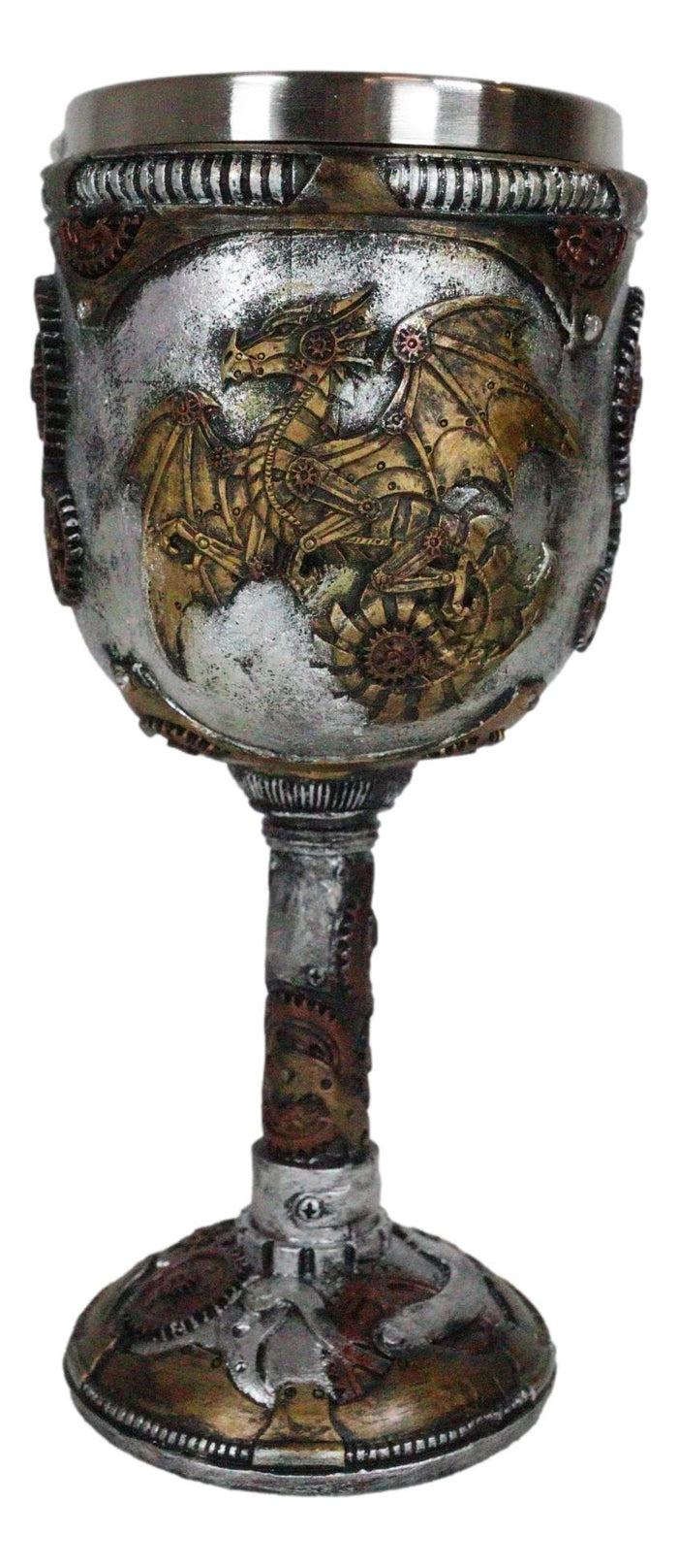Ebros Gift Ebros Gift Steampunk Robotic Cyborg Dragon Fire Wheel Engine 5oz Wine Drink Goblet Chalice