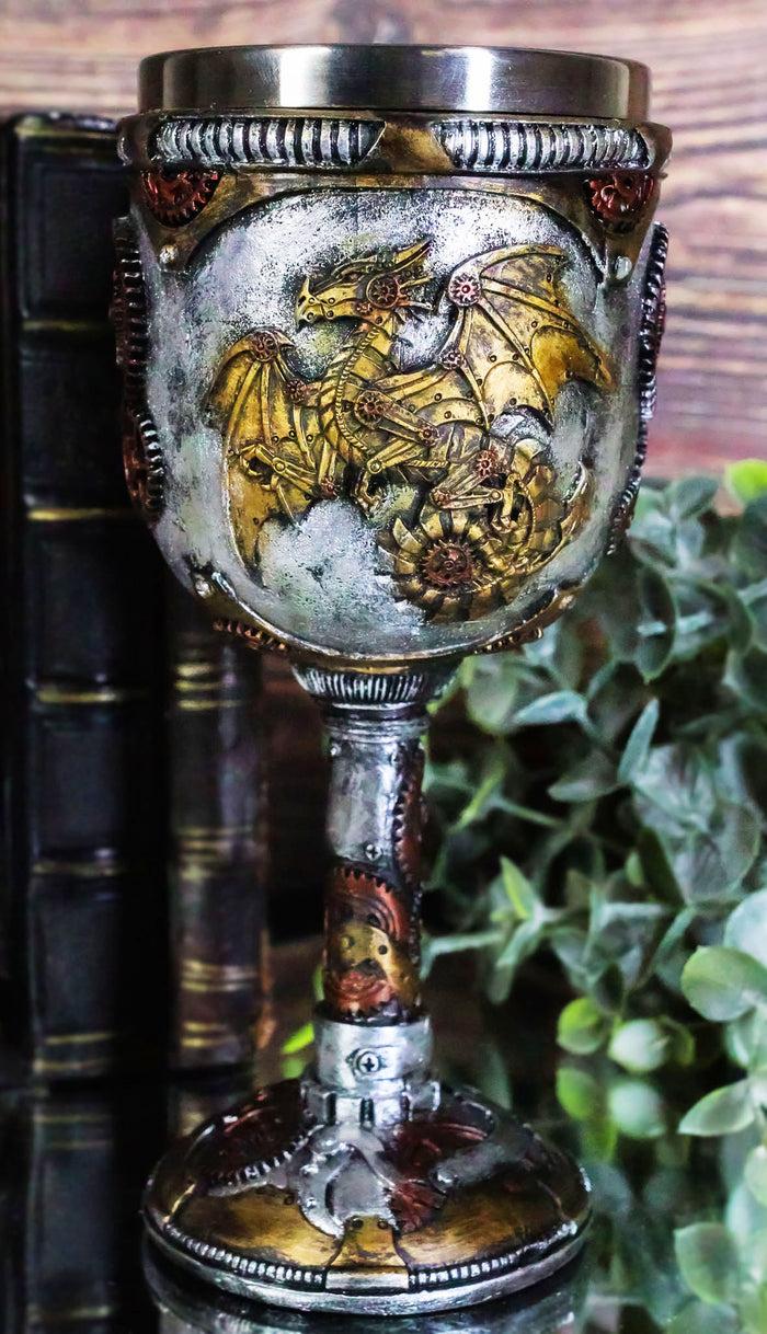 ebros gift Ebros Gift Steampunk Robotic Cyborg Dragon Fire Wheel Engine 5oz Wine Drink Goblet Chalice