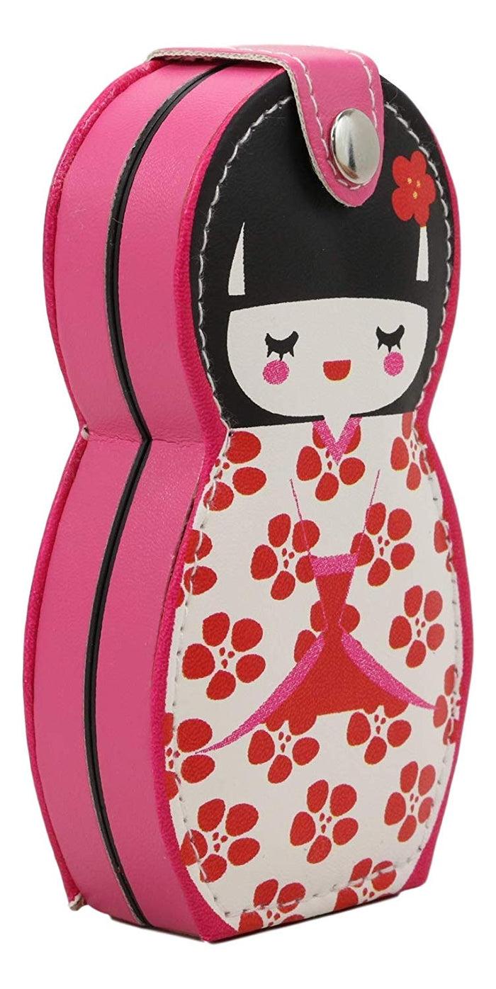 Ebros Gift Ebros Gift Traditional Japanese Kokeshi Girl Doll Travel Portable Case Manicure Pedicure Set 6 Piece Stainless Steel Grooming Tools Nail Clippers Scissors Filers Ear Pick Tweezer (White Kimono)