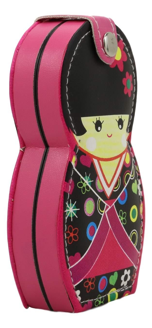 Ebros Gift Ebros Gift Traditional Japanese Kokeshi Girl Doll Travel Portable Case Manicure Pedicure Set 6 Piece Stainless Steel Grooming Tools Nail Clippers Scissors Filers Ear Pick Tweezer (Black Kimono)