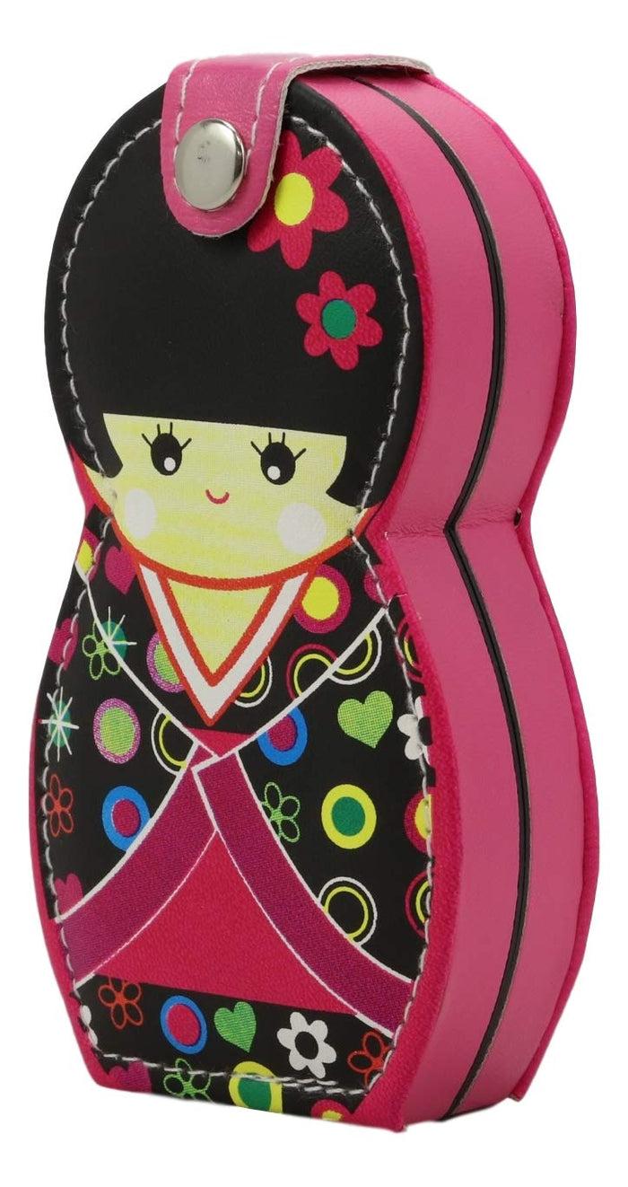 Ebros Gift Ebros Gift Traditional Japanese Kokeshi Girl Doll Travel Portable Case Manicure Pedicure Set 6 Piece Stainless Steel Grooming Tools Nail Clippers Scissors Filers Ear Pick Tweezer (Black Kimono)