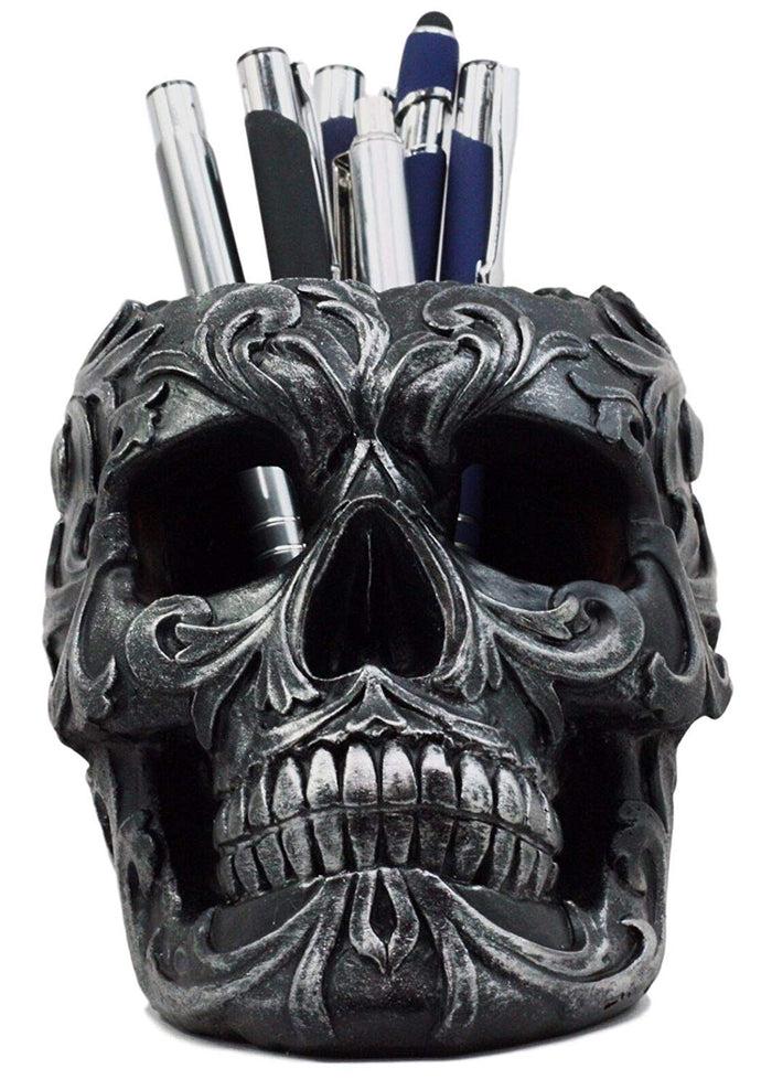 Ebros Gift Ebros Gift Tribal Tattoo Floral Skull Pen Holder Figurine 5.75"L Office Decor