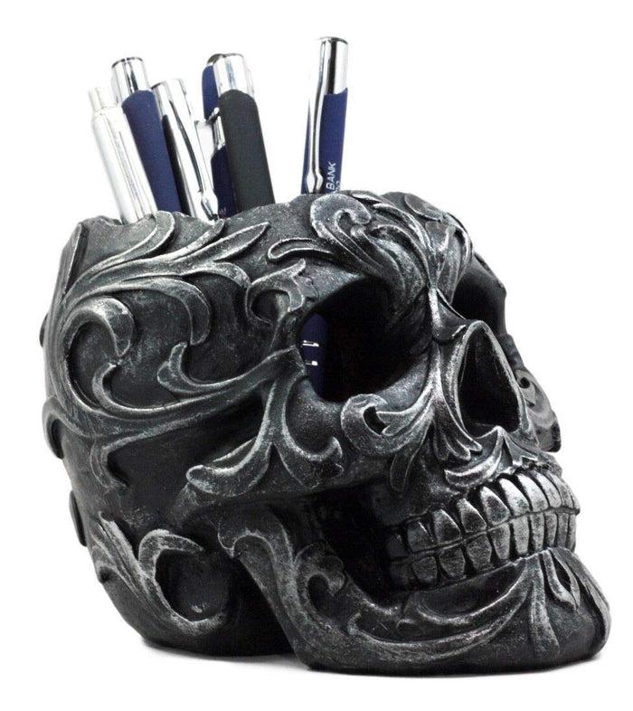 Ebros Gift Ebros Gift Tribal Tattoo Floral Skull Pen Holder Figurine 5.75"L Office Decor
