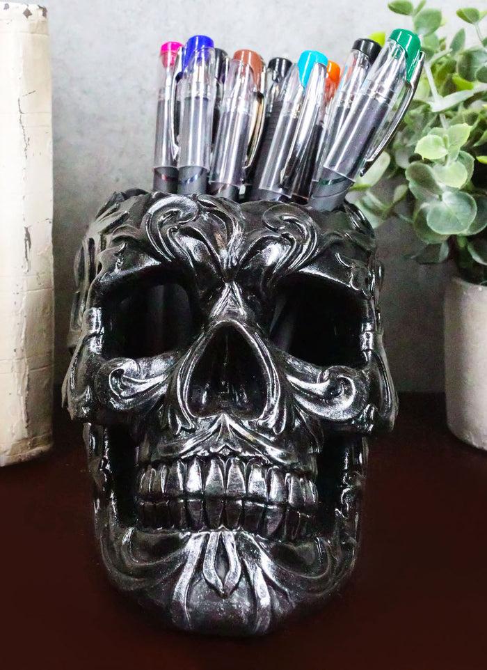 ebros gift Ebros Gift Tribal Tattoo Floral Skull Pen Holder Figurine 5.75"L Office Decor