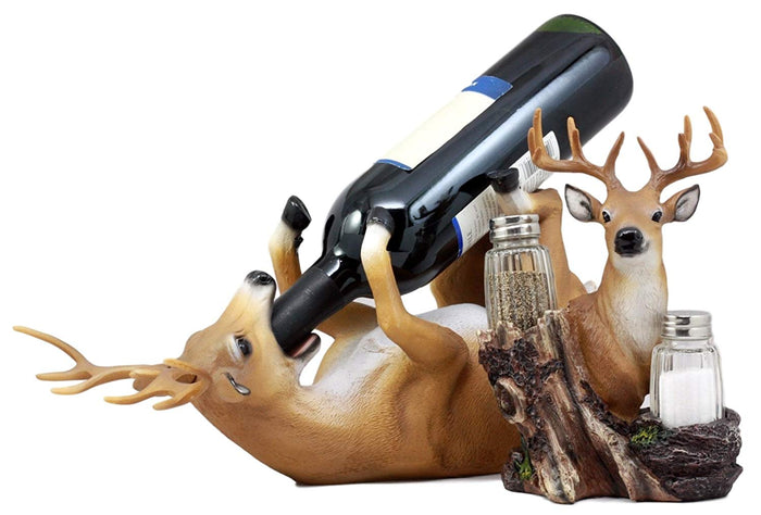 Ebros Gift Ebros Gift Trophy Emperor Whitetail Buck Deer Wine Holder And Glass Salt & Pepper Shakers Holder Figurine Decor Set