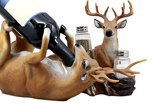 ebros gift Ebros Gift Trophy Emperor Whitetail Buck Deer Wine Holder and Glass Salt & Pepper Shakers Holder Figurine Decor Set