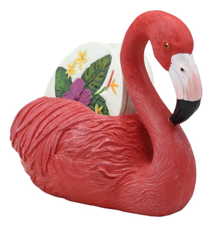 Ebros Gift Ebros Gift Tropical Birds Of Paradise Roosting Pink Flamingo Display Holder Coaster Set With 4 Rounded Colorful Floral Coasters 7" Wide