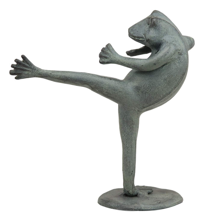 Ebros Gift Ebros Gift Verdi Green Aluminum Metal Whimsical Tai Chi Kung Fu Frog Garden Statue Zen Feng Shui Martial Arts Frogs Home Garden Patio Pool Decorative Sculpture (Shadow Kick)