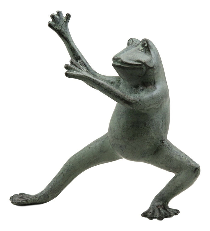 Ebros Gift Ebros Gift Verdi Green Aluminum Metal Whimsical Tai Chi Kung Fu Frog Garden Statue Zen Feng Shui Martial Arts Frogs Home Garden Patio Pool Decorative Sculpture (Horse Stance)