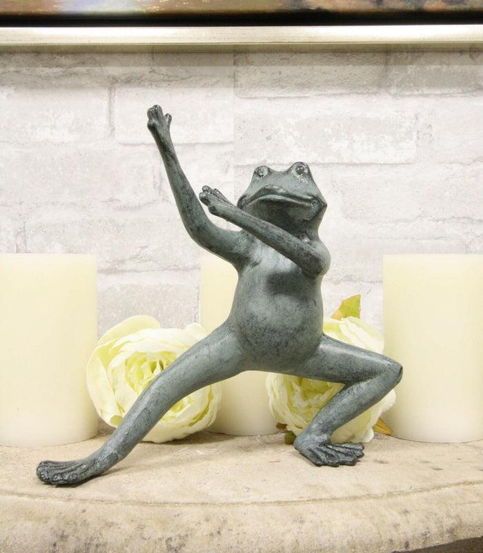 ebros gift Ebros Gift Verdi Green Aluminum Metal Whimsical Tai Chi Kung Fu Frog Garden Statue Zen Feng Shui Martial Arts Frogs Home Garden Patio Pool Decorative Sculpture (Horse Stance)