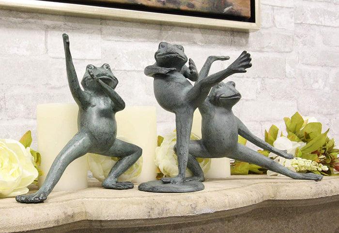 ebros gift Ebros Gift Verdi Green Aluminum Metal Whimsical Tai Chi Kung Fu Frog Garden Statue Zen Feng Shui Martial Arts Frogs Home Garden Patio Pool Decorative Sculpture (Set of 3 Stances)