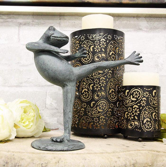 ebros gift Ebros Gift Verdi Green Aluminum Metal Whimsical Tai Chi Kung Fu Frog Garden Statue Zen Feng Shui Martial Arts Frogs Home Garden Patio Pool Decorative Sculpture (Shadow Kick)