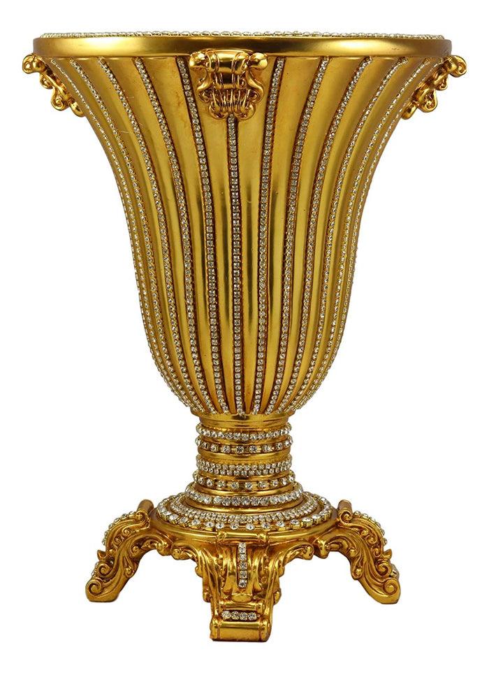 Ebros Gift Ebros Gift Vintage Antique Baroque Design Floral Flower Vase 14.5"Tall Electroplated Gold Embellished With Austrian Crystals Mantelpiece Centerpiece Decor Vases For Fruits Potpourri Accent Accessories