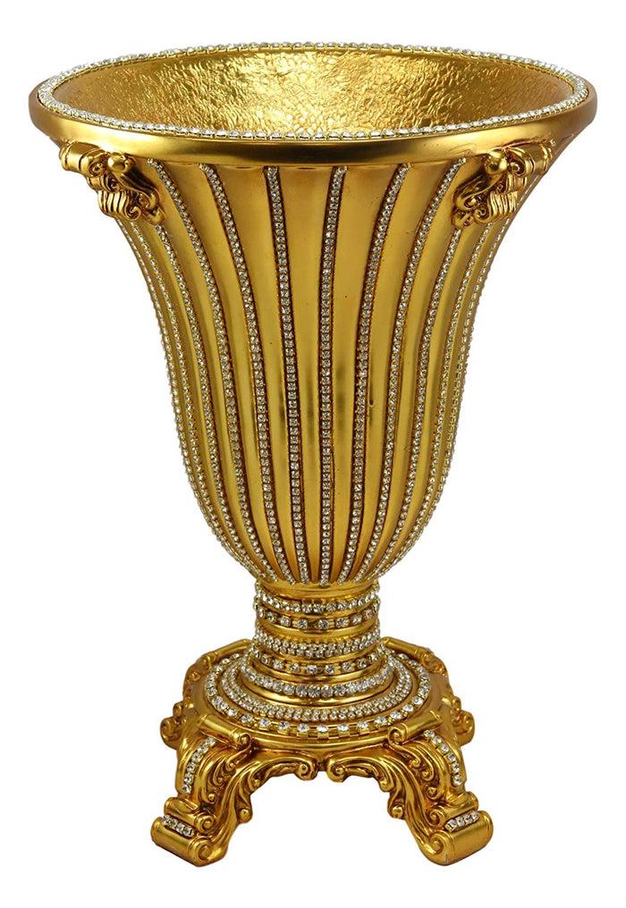 Ebros Gift Ebros Gift Vintage Antique Baroque Design Floral Flower Vase 14.5"Tall Electroplated Gold Embellished With Austrian Crystals Mantelpiece Centerpiece Decor Vases For Fruits Potpourri Accent Accessories