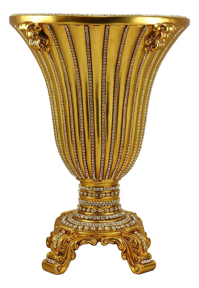 Ebros Gift Ebros Gift Vintage Antique Baroque Design Floral Flower Vase 14.5"Tall Electroplated Gold Embellished With Austrian Crystals Mantelpiece Centerpiece Decor Vases For Fruits Potpourri Accent Accessories