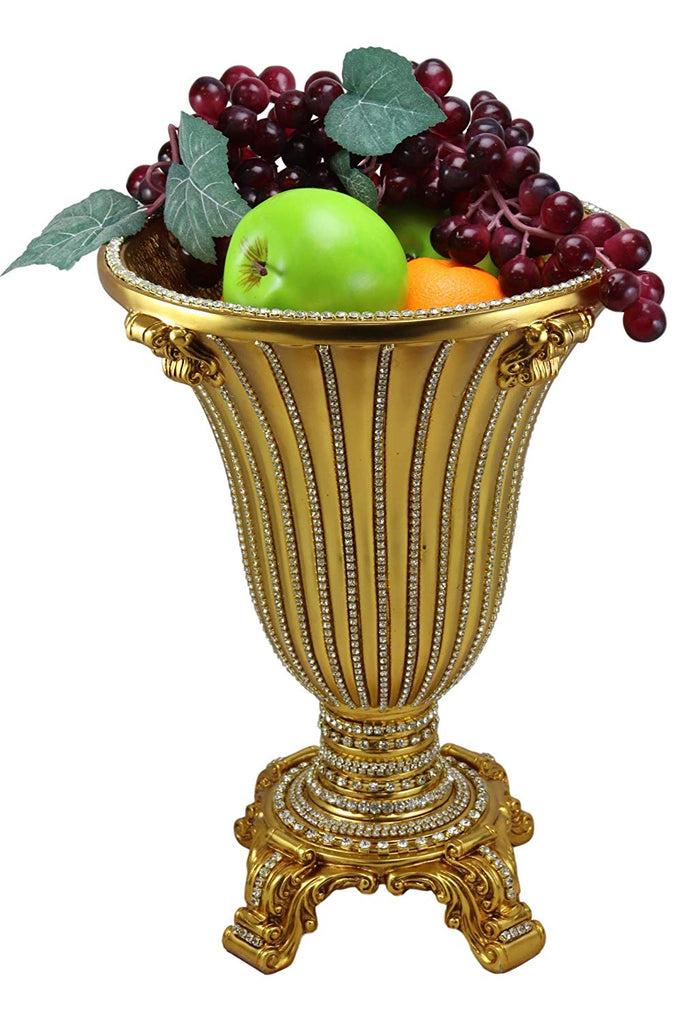 ebros gift Ebros Gift Vintage Antique Baroque Design Floral Flower Vase 14.5"Tall Electroplated Gold Embellished With Austrian Crystals Mantelpiece Centerpiece Decor Vases For Fruits Potpourri Accent Accessories