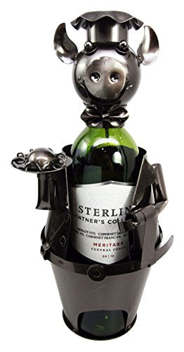 Ebros Gift Ebros Gift Waiter Pig Hand Made Metal Wine Bottle Holder Caddy Decor Figurine