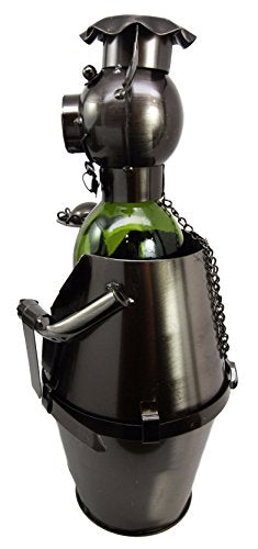 Ebros Gift Ebros Gift Waiter Pig Hand Made Metal Wine Bottle Holder Caddy Decor Figurine