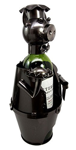 Ebros Gift Ebros Gift Waiter Pig Hand Made Metal Wine Bottle Holder Caddy Decor Figurine