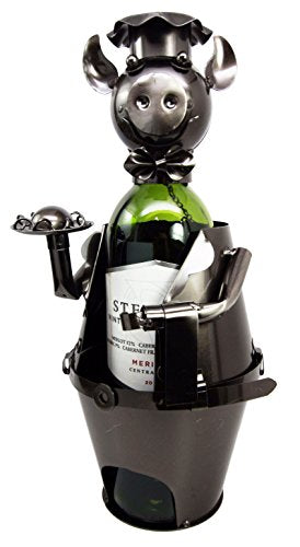 ebros gift Ebros Gift Waiter Pig Hand Made Metal Wine Bottle Holder Caddy Decor Figurine