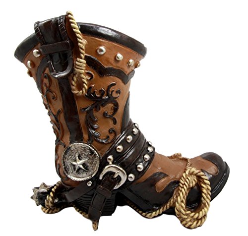 Ebros Gift Ebros Gift Western Cowboy Boot With Spur And Lasso Decorative Flower Boquet Vase Figurine 9"H