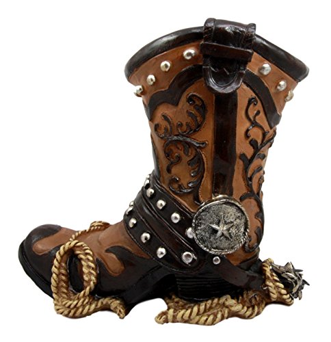 Ebros Gift Ebros Gift Western Cowboy Boot With Spur And Lasso Decorative Flower Boquet Vase Figurine 9"H