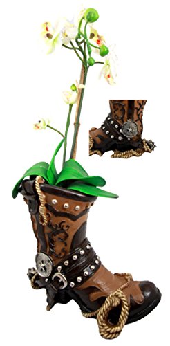 ebros gift Ebros Gift Western Cowboy Boot With Spur and Lasso Decorative Flower Boquet Vase Figurine 9"H