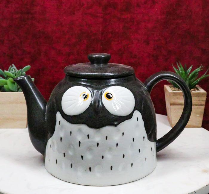 ebros gift Ebros Gift Whimsical Black Spotted Fat Owl Ceramic 52oz Large Tea Pot With Built In Strainer Spout As Teapots Home Decor Of Owls Owlet Nocturnal Bird Decorative