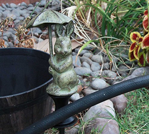 Ebros Gift Ebros Gift Whimsical Bunny With Umbrella Aluminum Hose Guard Guide Garden Stake 17.5"H
