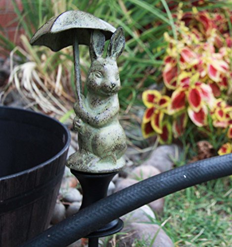Ebros Gift Ebros Gift Whimsical Bunny With Umbrella Aluminum Hose Guard Guide Garden Stake 17.5"H
